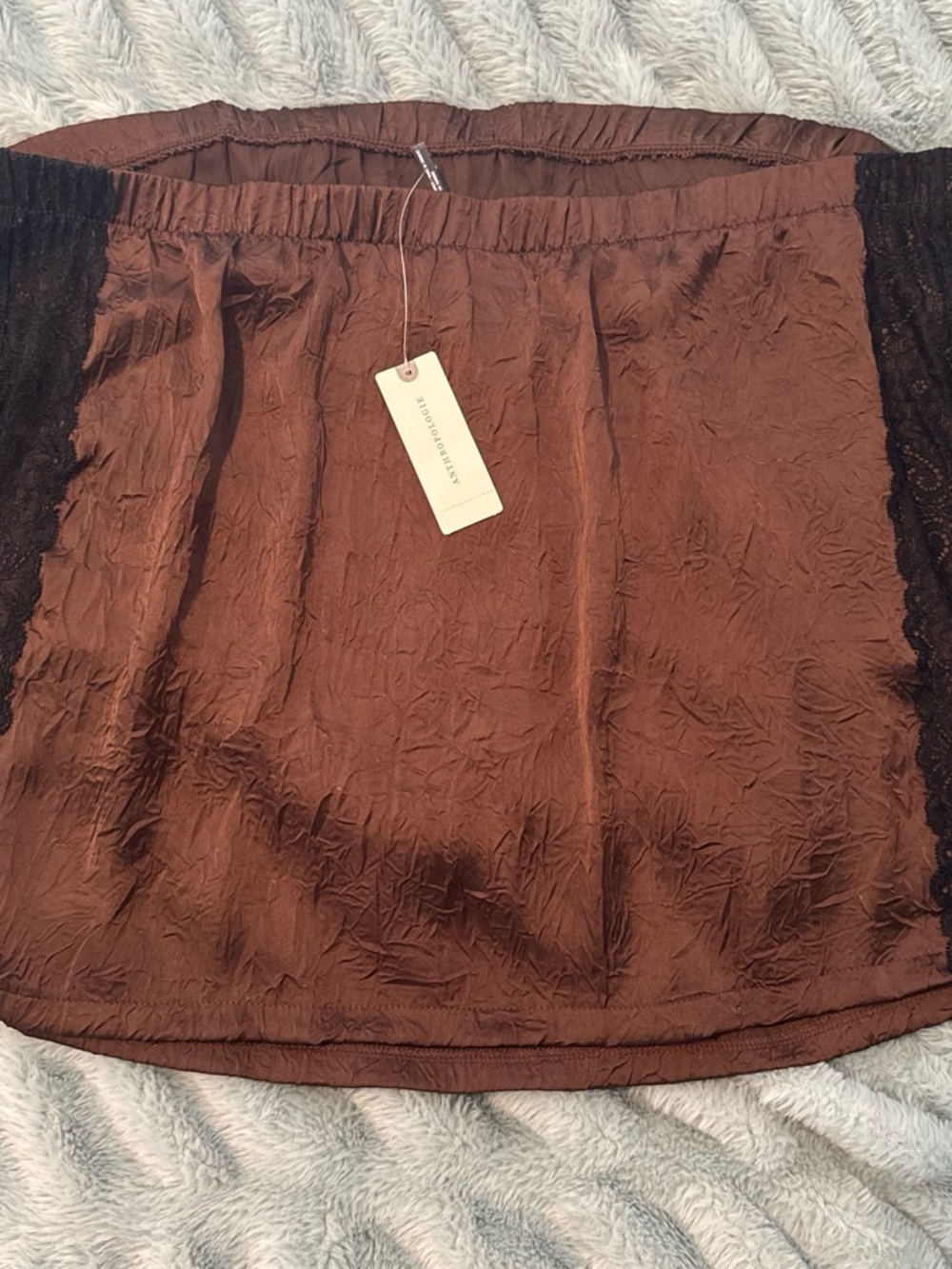 Anthropologie Brown Halter Top with Black Lace Sides